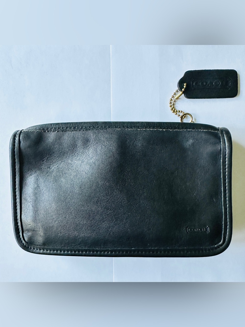 Vintage Coach Black Leather Cosmetic Bag/Wristlet with Gold-Tone Hardware